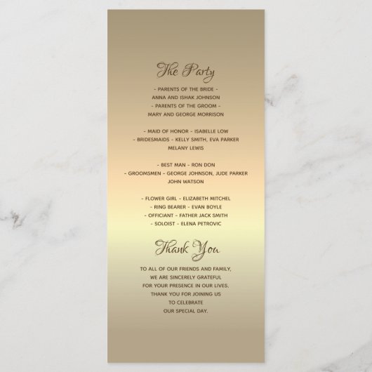 Programme Mariage simple Gold Foil (Dos)