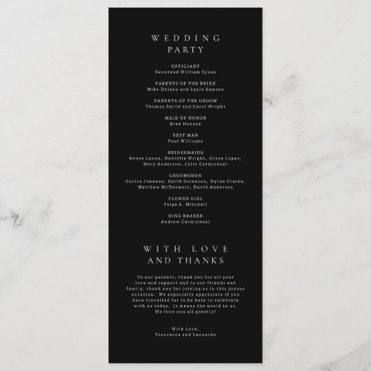 Programme Mariage Simple Noir Classique (Dos)