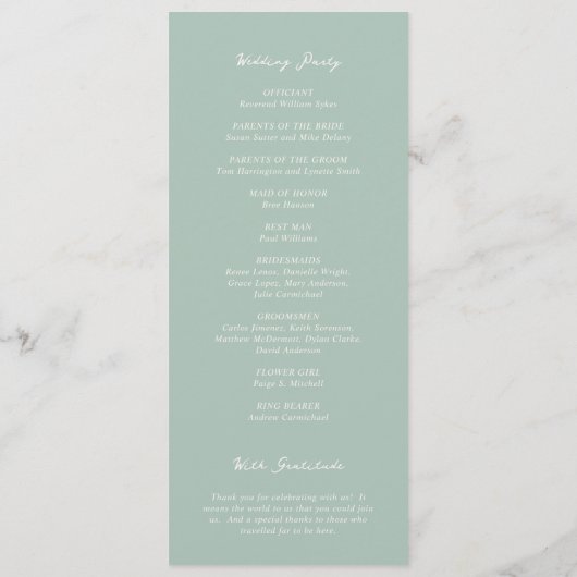 Programme Mariage simple vert muté élégant (Dos)