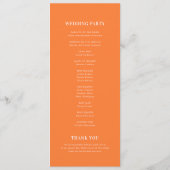 Programme Mariage stylé de typographie rose et orange (Dos)