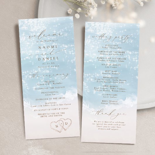 Programme Mariage sur la plage avec coeurs dans le sable en 