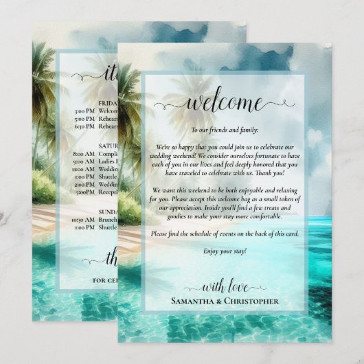 Programme Mariage sur la Plage Tropicale : Bienvenue & Itiné (Devant / Derrière)