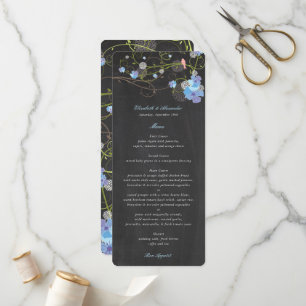 Programme Mariage sur tableau noir floral avec Hibiscus bleu