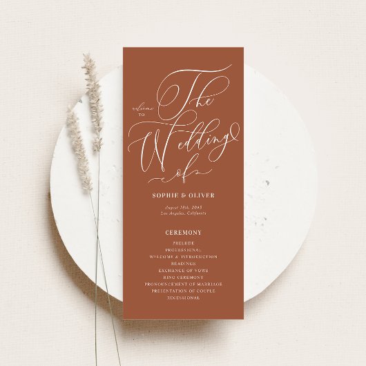 Programme Mariage Terracotta Calligraphie Bohème Fantaisiste