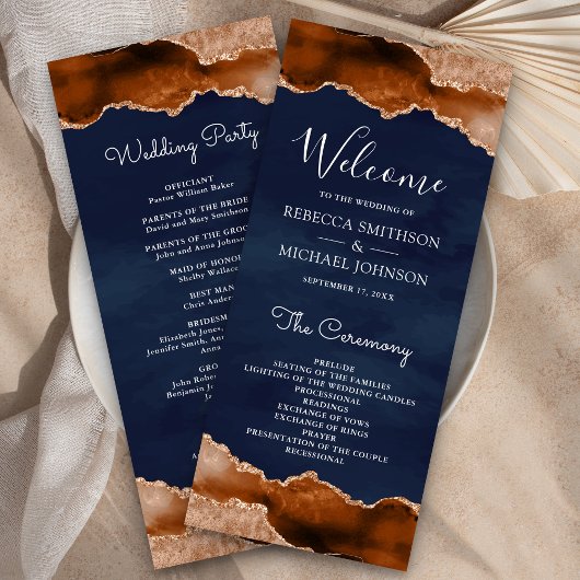Programme Mariage Terracotta Orange Brûlé Marbre Agate Navy