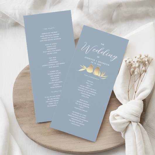 Programme Mariage tourtereaux or poussiéreux bleu
