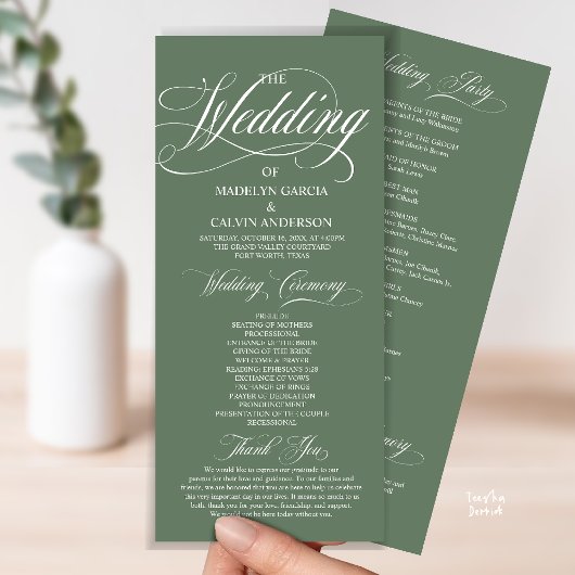 Programme Mariage Tout En Un Écriture Moderne Vert Sauge