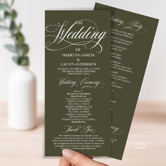 Programme Mariage Tout En Un Olive Verte Moderne Script