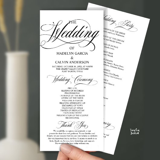 Programme Mariage Tout en Un Script Moderne Noir et Blanc