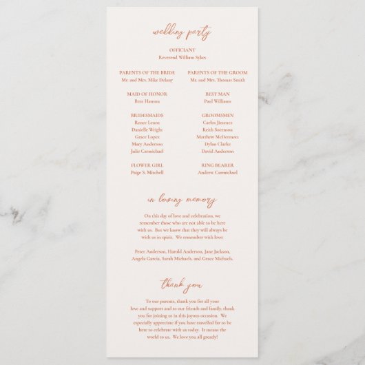 Programme Mariage traditionnel Burnt Orange élégant (Dos)