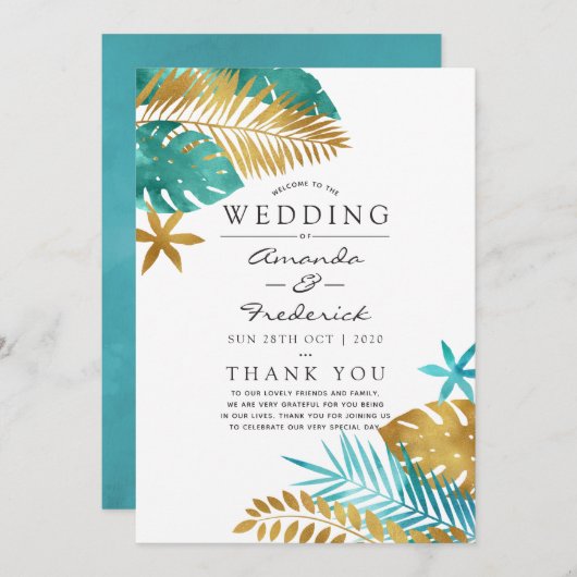 Programme Mariage turquoise et Gold Tropical (Devant / Derrière)