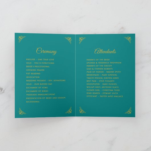 Programme Mariage turquoise et or Floral (Intérieur)