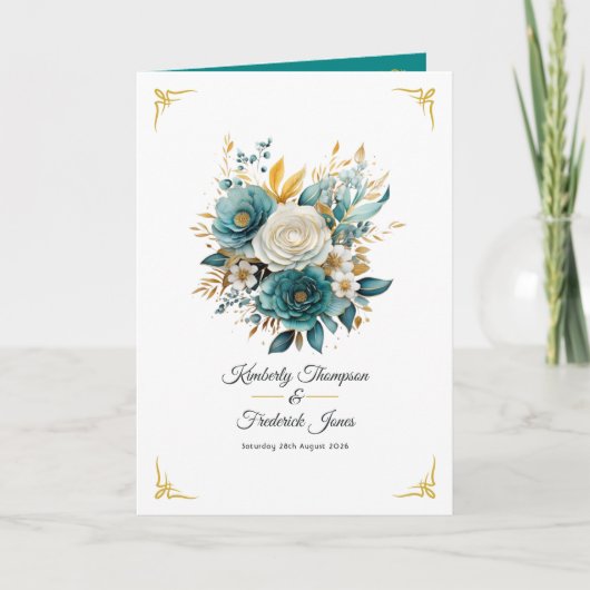 Programme Mariage turquoise et or Floral (Devant)