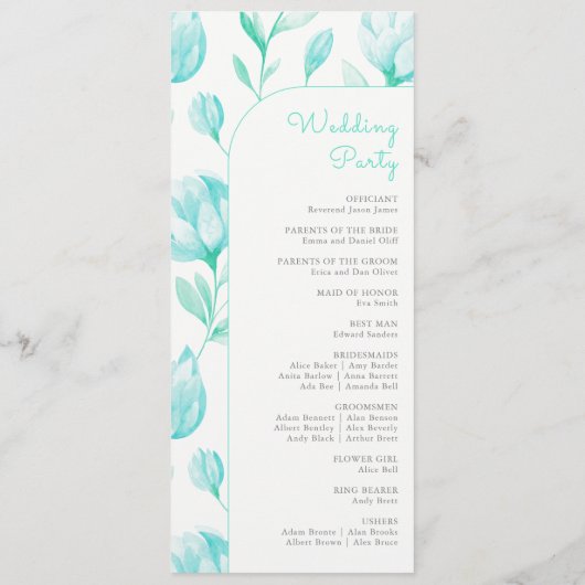 Programme Mariage turquoise Peonies (Dos)