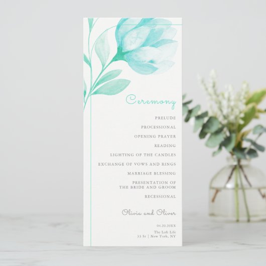 Programme Mariage turquoise Peonies (Debout devant)