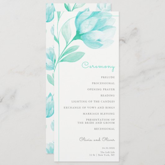 Programme Mariage turquoise Peonies (Devant / Derrière)