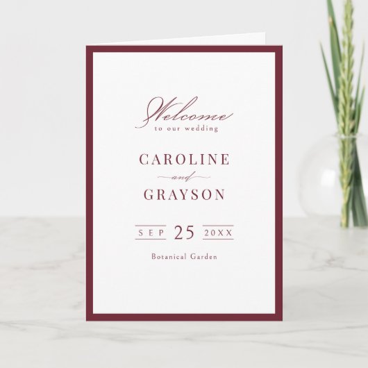 Programme Mariage Typographie Script Élégant Bourgogne (Devant)