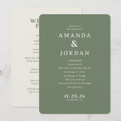 Programme Mariage Typographique Élégante Olive (Devant / Derrière)