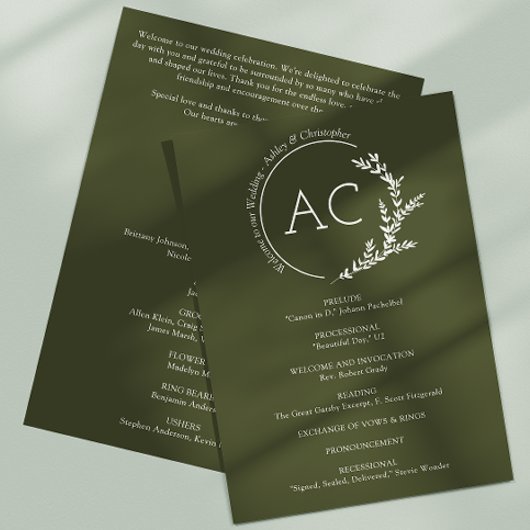 Programme Mariage vert d'olive minimaliste moderne