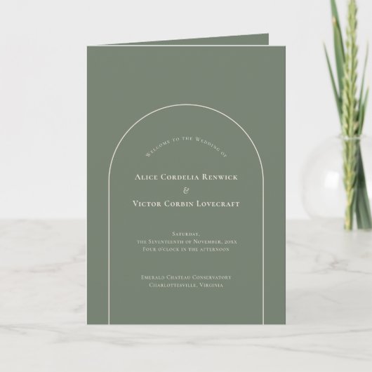 Programme Mariage vert simple Boho Arch Sage plié (Devant)