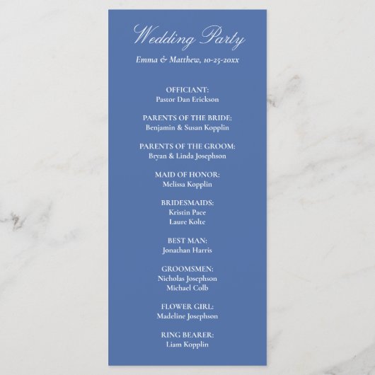 Programme Mariage Victorian French Blue Toile (Dos)