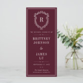 Programme Mariage Vintage Blason Monogramme Bordeaux & Ivoir (Debout devant)
