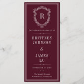 Programme Mariage Vintage Blason Monogramme Bordeaux & Ivoir (Devant)