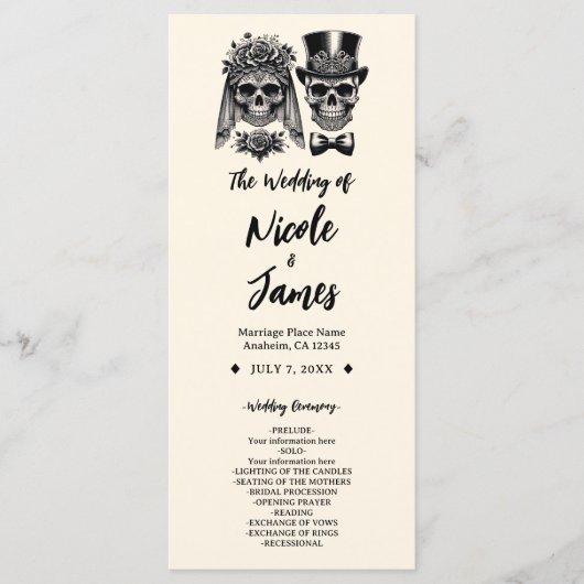 Programme Mariage Vintage Crâne Noir & Or Crème  (Devant)