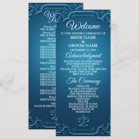 Programme Mariage Vintage Géométrique Bleu Turquoise Élégant (Devant / Derrière)