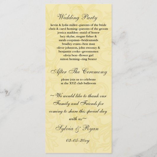 Programme Mariage Vintage jaune et gris (Dos)