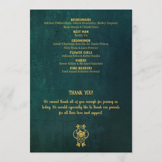 Programme Mariage vintage vert foncé (Dos)