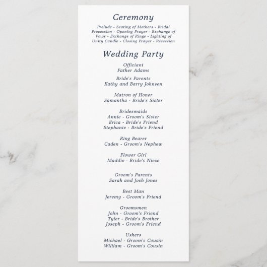 Programme Marine Blanc Élégant Minimal Gold Mariage frontièr (Dos)