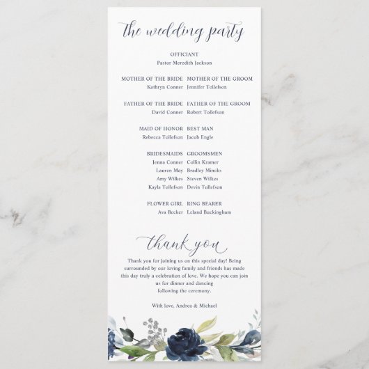 Programme Marine bleu Argent Floral Botanique Mariage de ver (Dos)