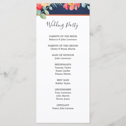 Programme Marine Bleu Élégant Coral Mariage floral (Dos)