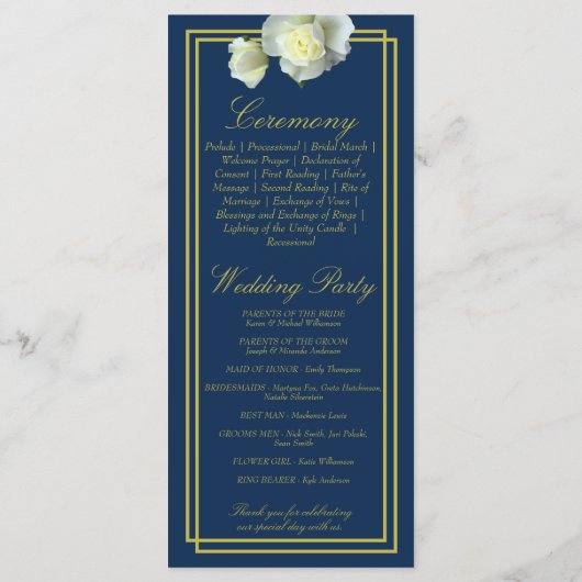 Programme Marine Bleu Elegant Gold Script encadré Rose blanc (Dos)