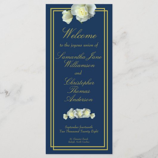Programme Marine Bleu Elegant Gold Script encadré Rose blanc (Devant)