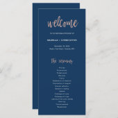 Programme Marine Blue Et Rose Gold Glam Chic Wedding Program (Devant / Derrière)