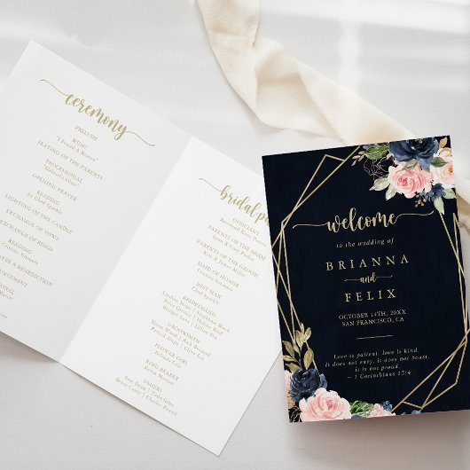 Programme Marine Blush Floral or Mariage géométrique plié