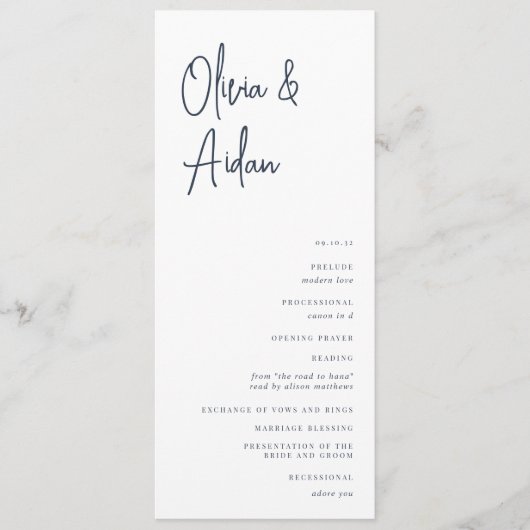 Programme Marine | Mariage de script manuscrit moderne (Devant)