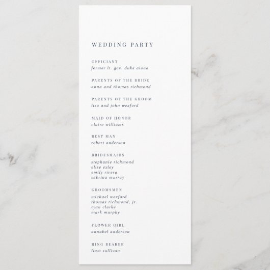 Programme Marine | Mariage de script manuscrit moderne (Dos)