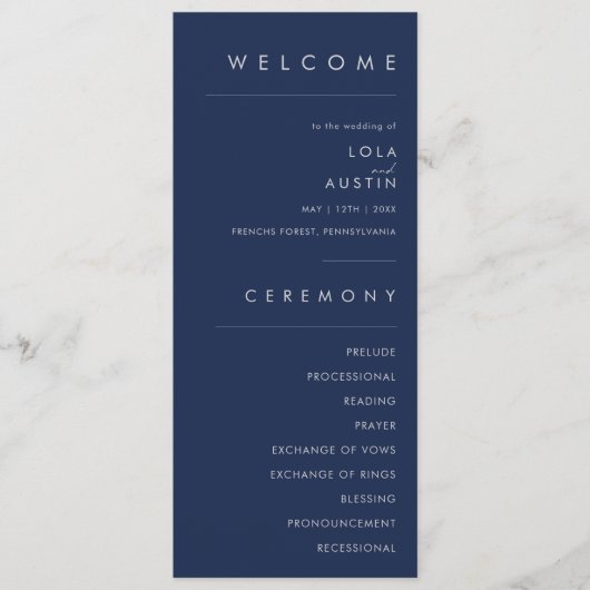 Programme Marine minimaliste moderne bleu | Mariage argenté (Devant)