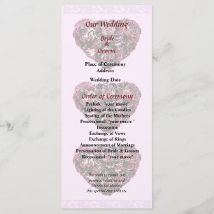 Programme Maroon Carnation Heart Pink Bkgrnd Wedding Program