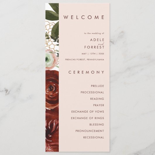 Programme Marsala Autumn Floral | Blush Wedding Program (Devant)