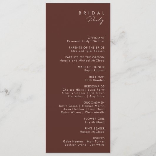 Programme Marsala Autumn Floral | Blush Wedding Program (Dos)