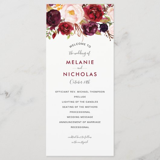 Programme Marsala Floral Wedding Program, 4163 (Devant)