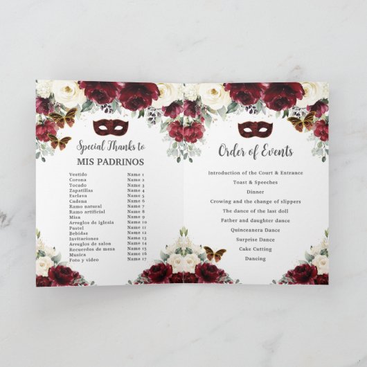 Programme Mascarade de Quinceañera en or floral d'ivoire de (Intérieur)