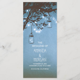 Programme Mason Jar String Lights Tree Blue Wedding Programm