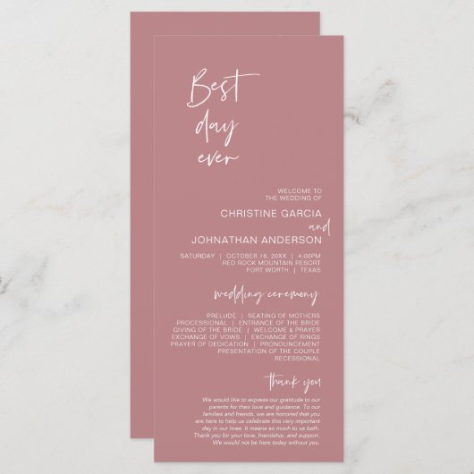 Programme Meilleure journée jamais, Mariage moderne Dusty Ro (Devant / Derrière)