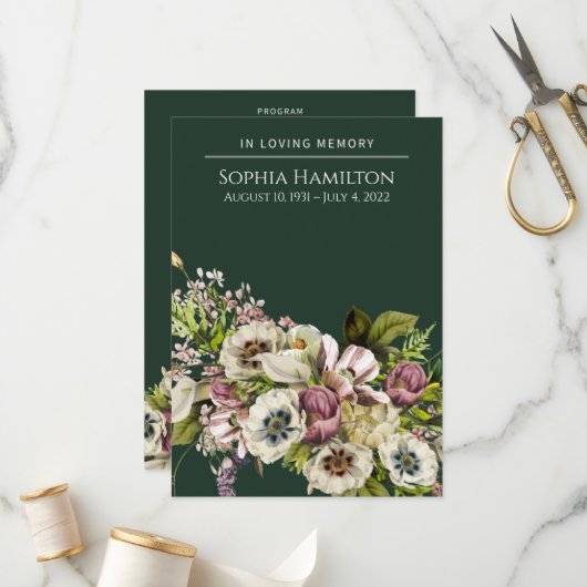Programme Mémorial des funérailles florales vertes (Devant/Arrière en situation)