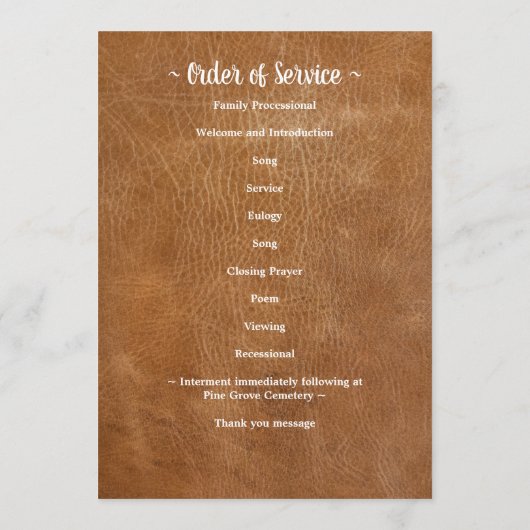 Programme Mémorial en cuir moderne Ordre de service funérail (Dos)